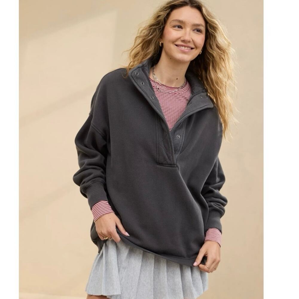 Aerie Dark Gray Quarter-Zip Sweatshirt